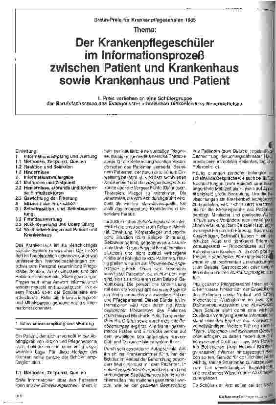 Vorschauseite 1: Der Krankenpflegeschüler im Informationsprozeß zwischen Patient und Krankenhaus sowie Krankenhaus und Patient