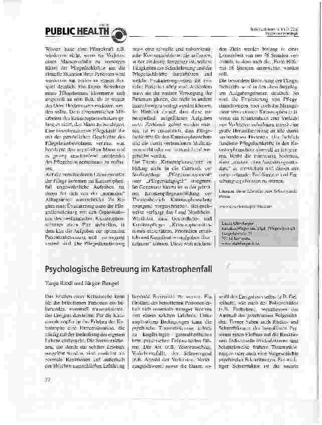 Vorschauseite 2: Die Eingliederung der Pflege in den Katastrophenschutz
