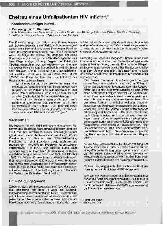 Vorschauseite 1: Ehefrau eines Unfallpatienten HlV-infiziert