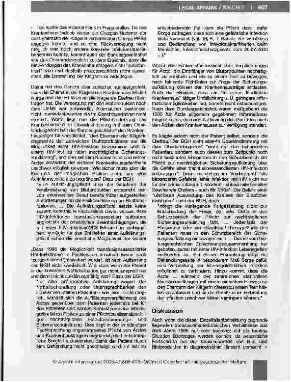 Vorschauseite 2: Ehefrau eines Unfallpatienten HlV-infiziert
