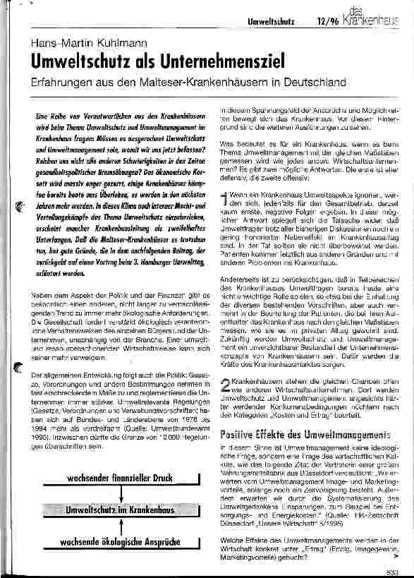 Vorschauseite 1: Umweltschutz als Unternehmensziel Erfahrungen aus den Malteser-Krankenhäusern in Deutschland