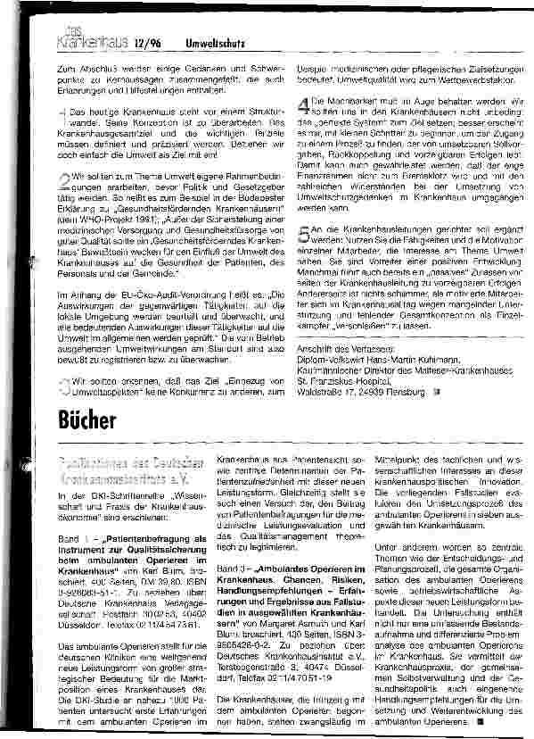 Vorschauseite 6: Umweltschutz als Unternehmensziel Erfahrungen aus den Malteser-Krankenhäusern in Deutschland