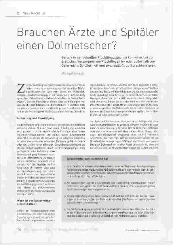 Vorschauseite 1: Brauchen Arzte und Spitäler einen Dolmetscher?