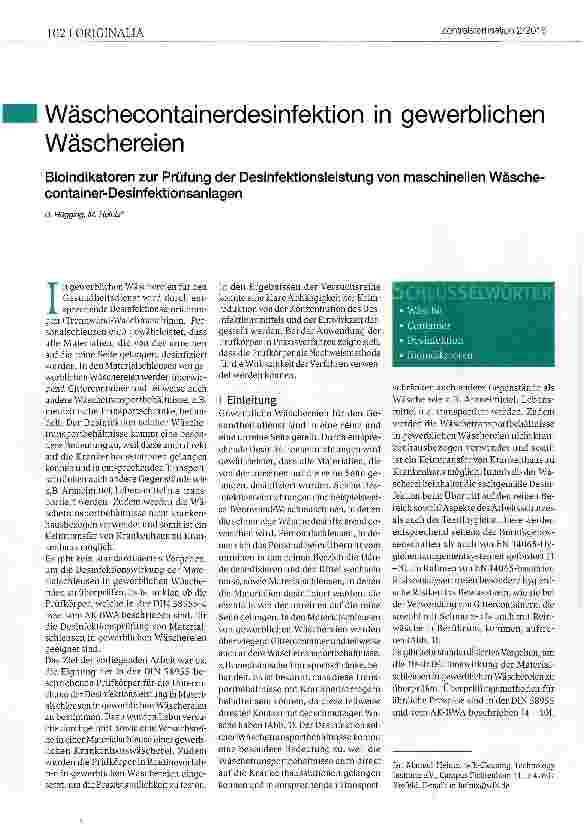 Vorschauseite 1: Wäschecontainerdesinfektion in gewerblichen Wäschereien