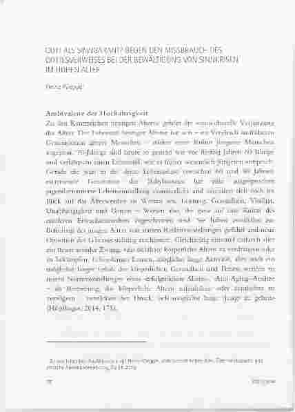 Vorschauseite 1: GOTT ALS SINNGARANT? GEGEN DEN MISSBRAUCH DES GOTTESVERWEISES BEI DER BEWÄLTIGUNG VON SINNKRISEN IM HOHEN ALTER