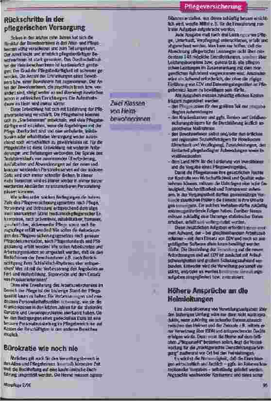 Vorschauseite 3: Zwischen Bürokratie und Profit Die Folgen der Pflegeversicherung für die Beschäftigten in Altenund Pflegeheimen