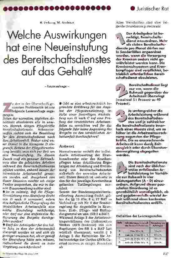 Vorschauseite 1: Welche Auswirkungen hat eine Neueinstufung des Bereitschaftdienstes auf das Gehalt? Leseranfrage
