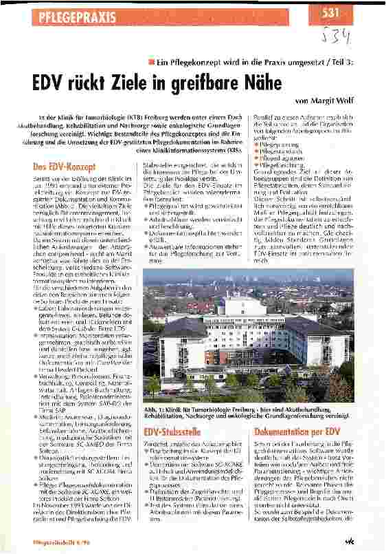 Vorschauseite 1: EDV rückt Ziele in greifbare Nähe Ein Pflegekonzept wird in dei Praxis umgesetzt / Teil 3