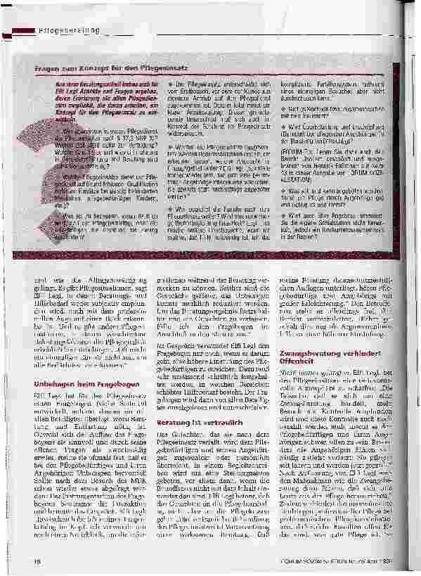 Vorschauseite 2: Oft reicht ein einzelner Besuch nicht aus Forum-Gespräch mit der Freiburger Altenpflegerin Elfi Legl zum Pflegeeinsatz