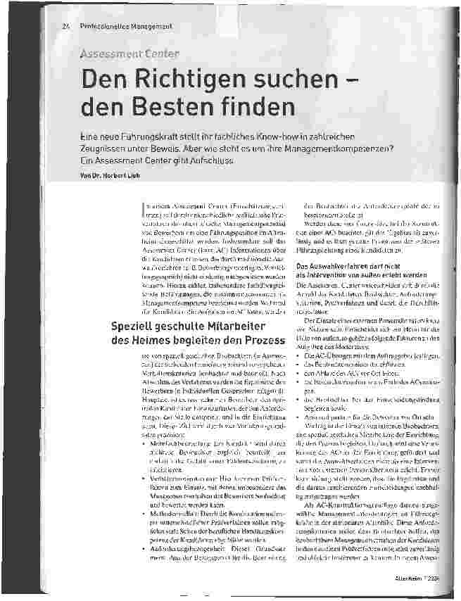 Vorschauseite 1: Assessment CenterDen Richtigen suchen den Besten finden