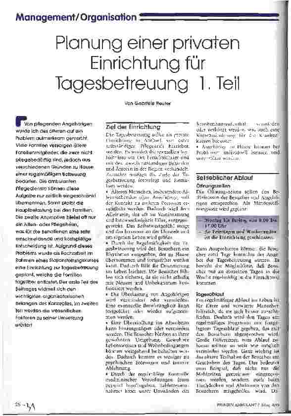 Vorschauseite 1: Planung einer privaten Einrichtung für Tagesbetreuung 1. Teil