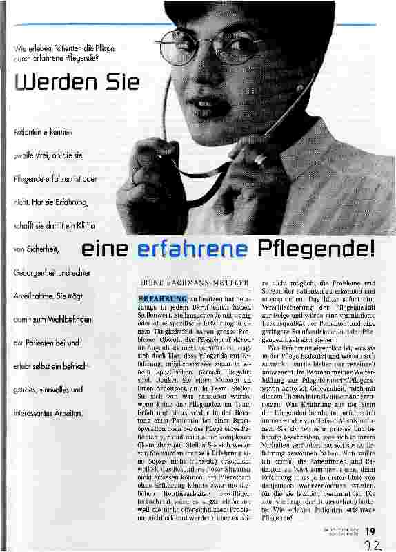 Vorschauseite 1: Werden Sie eine erfahrene Pflegende! Wie erleben Patienten die Pflege durch erfahrene Pflegende?