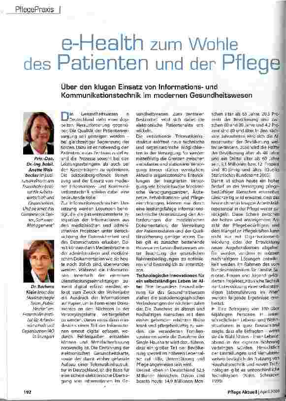Vorschauseite 1: e-Health zum Wohle des Patienten und der Pflege