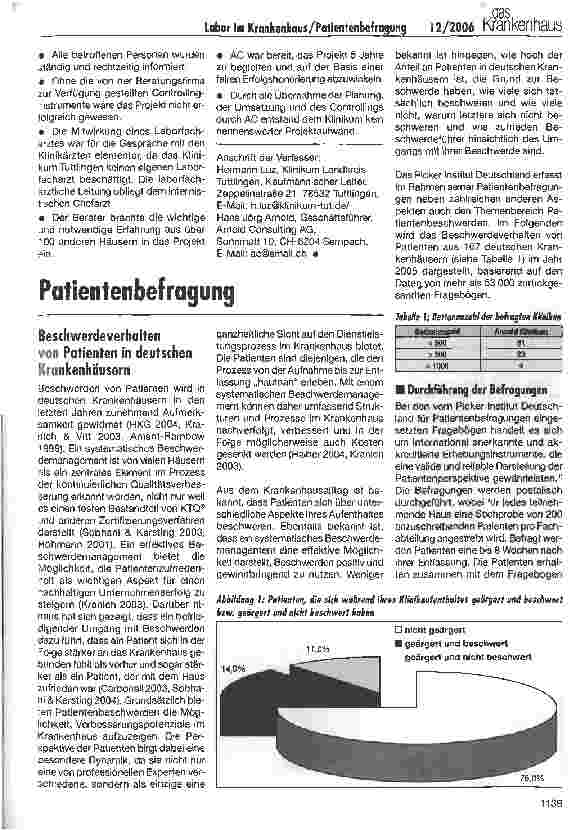 Vorschauseite 1: Beschwerdeverhalten von Patienten in deutschen Krankenhäusern