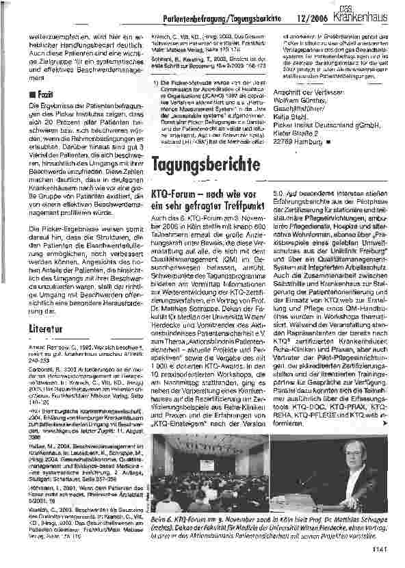Vorschauseite 3: Beschwerdeverhalten von Patienten in deutschen Krankenhäusern