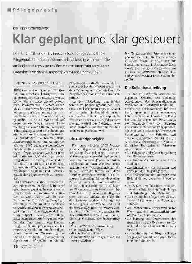 Vorschauseite 1: Bezugspersonenpflege - Klar geplant und klar gesteuert