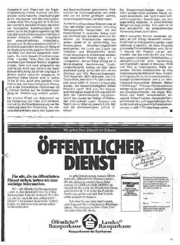 Vorschauseite 3: Einfluß der Ernährung auf Gesundheit und Leistungsfähigkeit 21. Folge: Nahrungsquellen der Zukunft (I)