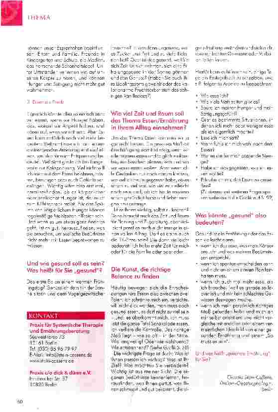 Vorschauseite 4: Was heißt hier eigentlich „gesund? Zwischen Verzicht und Maßlosigkeit - ein Plädoyer für mehr Entspannung beim Essen