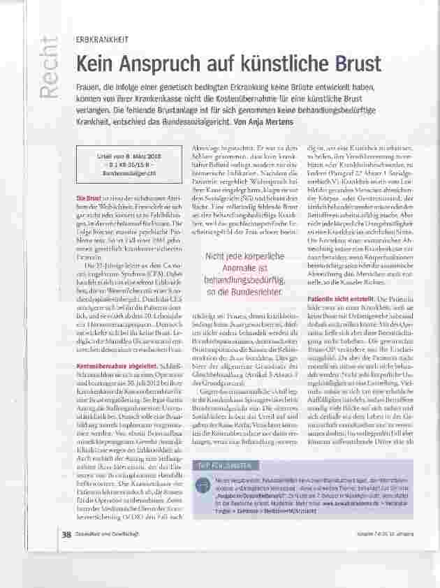 Vorschauseite 1: Kein Anspruch auf künstliche Brust