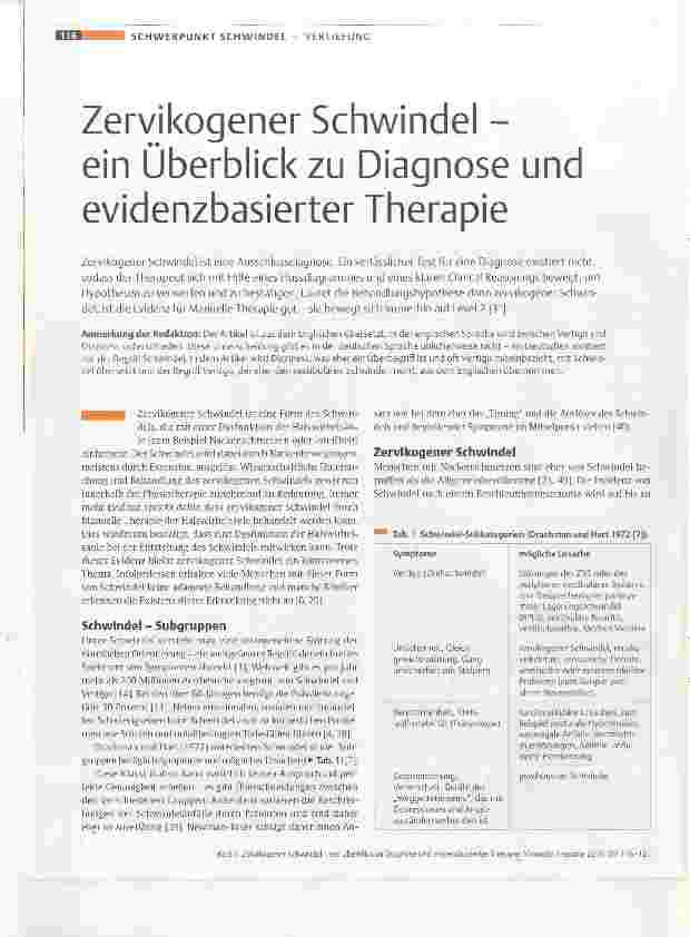 Vorschauseite 1: Zervikogener Schwindel - ein Überblick zu Diagnose und evidenzbasierter Therapie