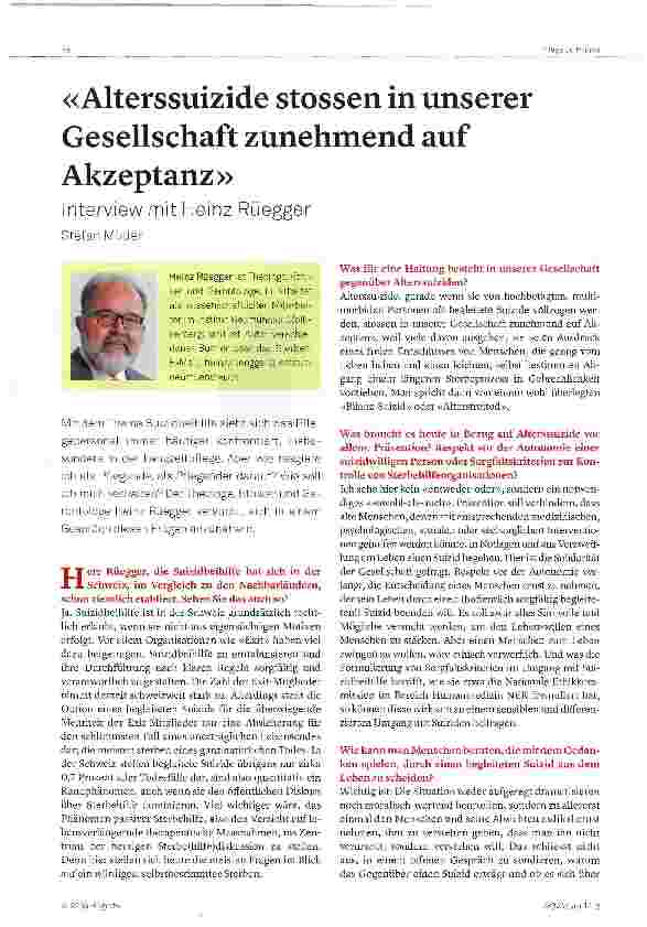 Vorschauseite 1: Alterssuizide stossen in unserer Gesellschaft zunehmend auf Akzeptanz