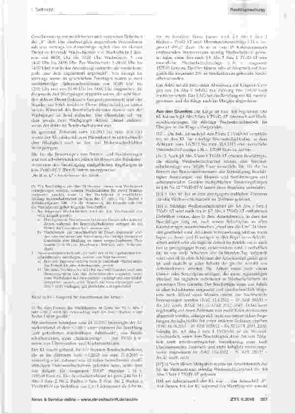 Vorschauseite 2: Vergütung von Bereitschaftsdienst - ständige Wechselschichtarbeit - Nachtarbeitszuschlag