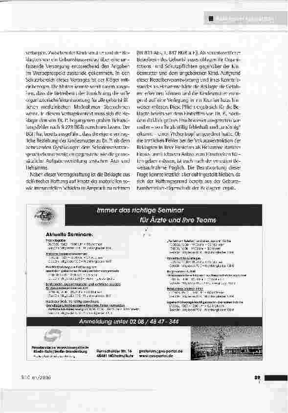 Vorschauseite 2: Haftung des Betreibers eines GeburtshausesOLG Hamm vom 16.1.2006 (3 U 207/02)