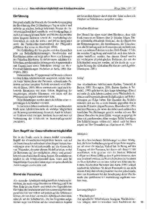 Vorschauseite 2: Erhebung und Bewertung der Gesundheitsverträglichkeit der Arbeitszeitmodelle Schweizer Intensivpflegestationen