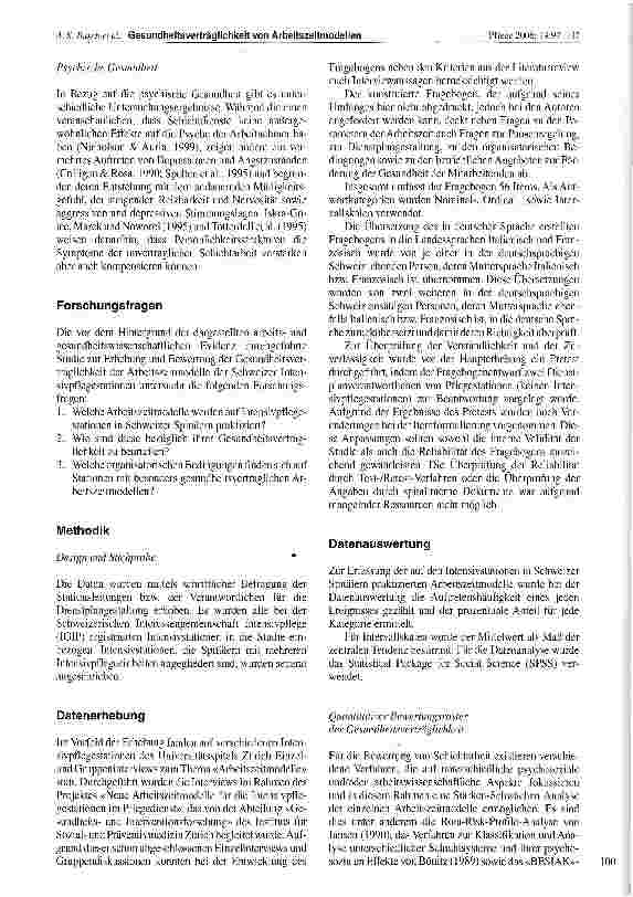 Vorschauseite 4: Erhebung und Bewertung der Gesundheitsverträglichkeit der Arbeitszeitmodelle Schweizer Intensivpflegestationen