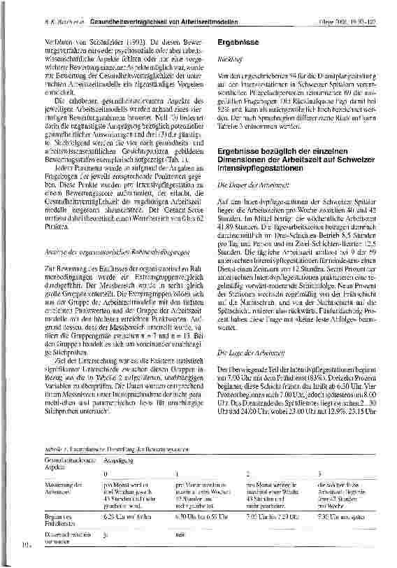 Vorschauseite 5: Erhebung und Bewertung der Gesundheitsverträglichkeit der Arbeitszeitmodelle Schweizer Intensivpflegestationen