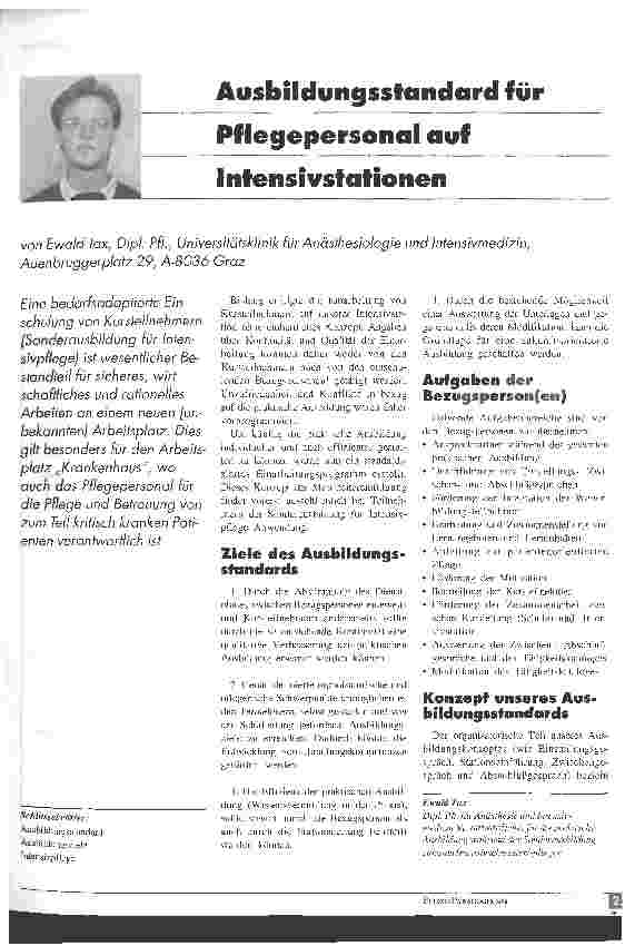 Vorschauseite 1: Ausbildungsstandard für Pflegepersonal auf Intensivstationen