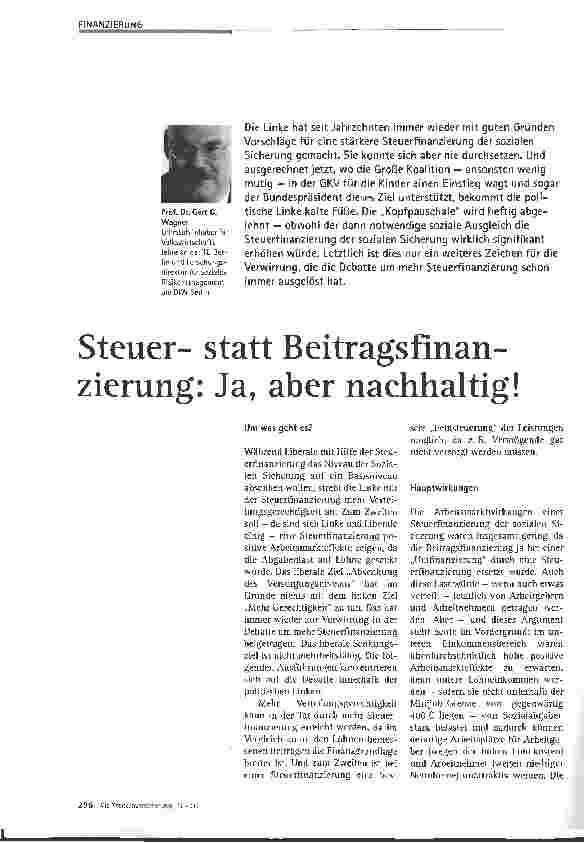 Vorschauseite 1: Steuerstatt Beitragsfinanzierung: Ja, aber nachhaltig!