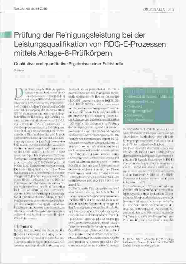 Vorschauseite 1: Prüfung der Reinigungsleistung bei der Leistungsqualifikation von RDG-E-Prozessen mittels Anlage-8-Prüfkörpern