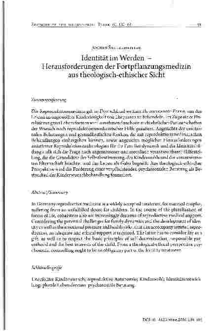 Vorschauseite 1: Identität im Werden -Herausforderungen der Fortpflanzungsmedizin aus theologisch-ethischer Sicht