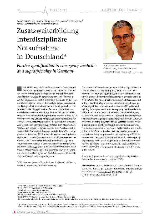 Vorschauseite 1: Zusatzweiterbildung Interdisziplinäre Notaufnahme in Deutschland