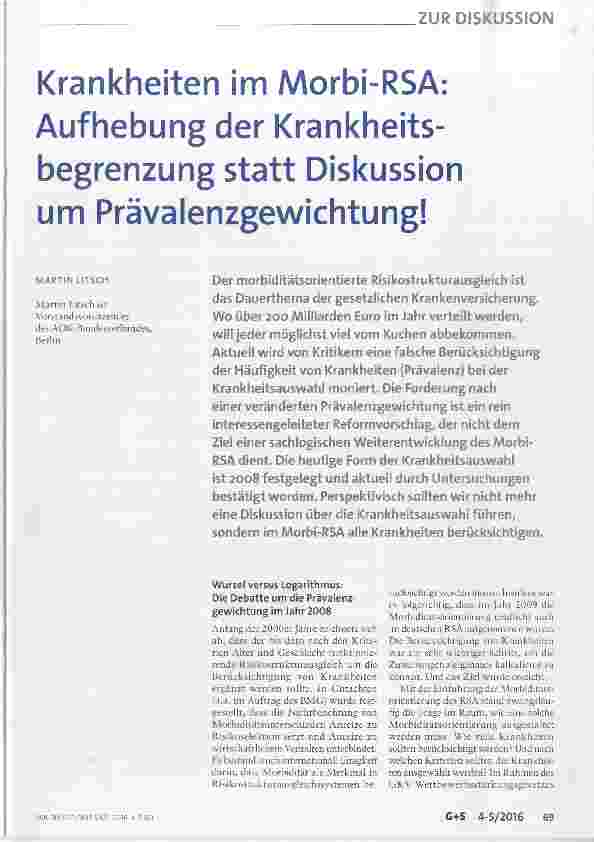 Vorschauseite 1: Krankheiten im Morbi-RSA: Aufhebung der Krankheitsbegrenzung statt Diskussion um Prävalenzgewichtung!