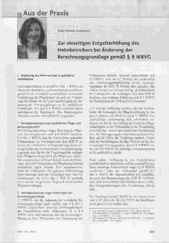 Vorschauseite 1: Zur einseitigen Entgelterhöhung des Heim bet reibers bei Änderung der Berechnungsgrundlage gemäß § 9 WBVG