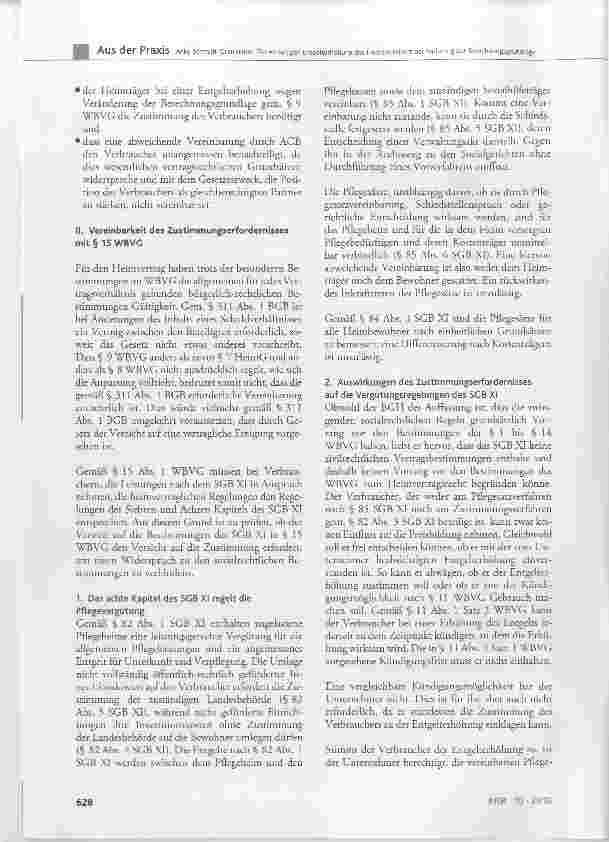 Vorschauseite 2: Zur einseitigen Entgelterhöhung des Heim bet reibers bei Änderung der Berechnungsgrundlage gemäß § 9 WBVG