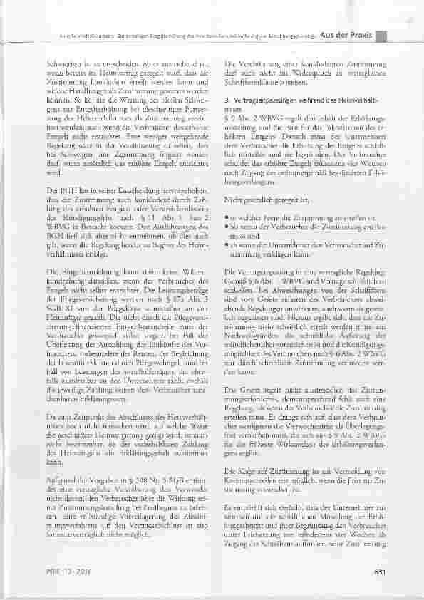 Vorschauseite 5: Zur einseitigen Entgelterhöhung des Heim bet reibers bei Änderung der Berechnungsgrundlage gemäß § 9 WBVG