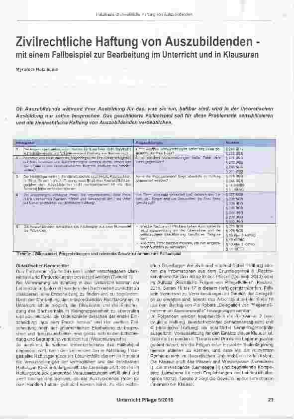 Vorschauseite 1: Zivilrechtliche Haftung von Auszubildenden mit einem Fallbeispiel zur Bearbeitung im Unterricht und in Klausuren