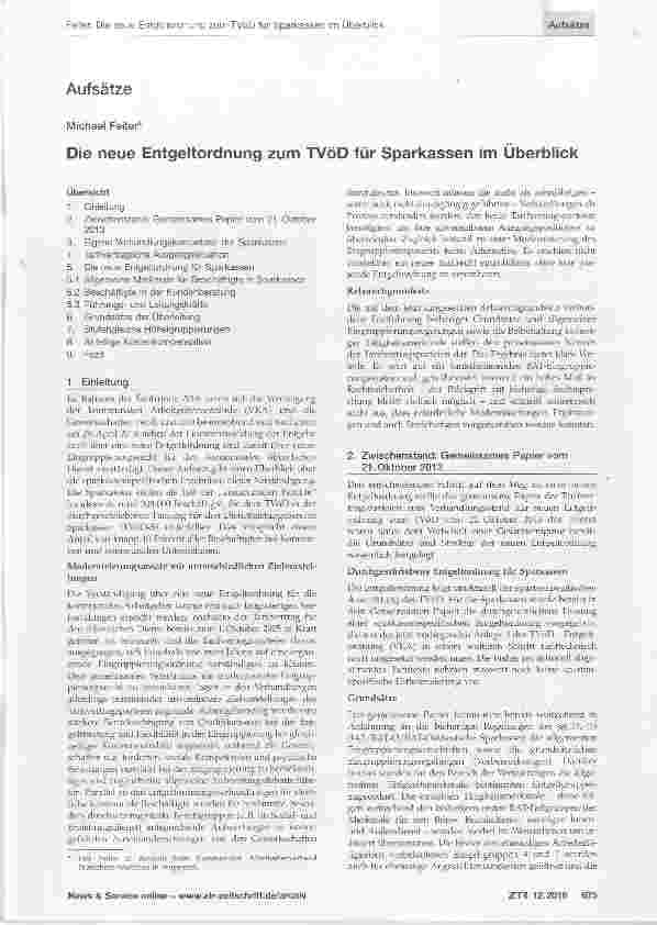 Vorschauseite 1: Die neue Entgeltordnung zum TVöD für Sparkassen im Überblick