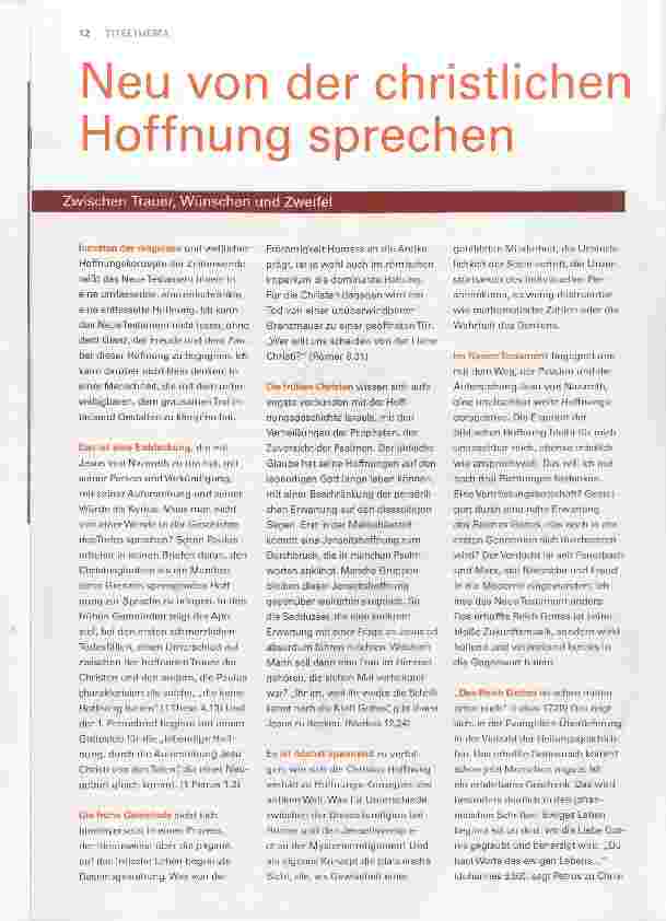 Vorschauseite 1: Neu von der christlichen Hoffnung sprechen