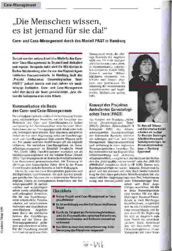 Vorschauseite 1: Die Menschen wissen, es ist jemand für sie da Careund Case-Management durch das Modell PAGT in Hamburg