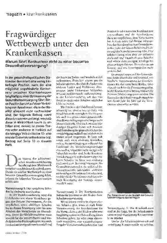 Vorschauseite 1: Fragwürdiger Wettbewerb unter den KrankenkassenWarum führt Konkurrenz nicht zu einer besseren Gesundheitsversorgung?