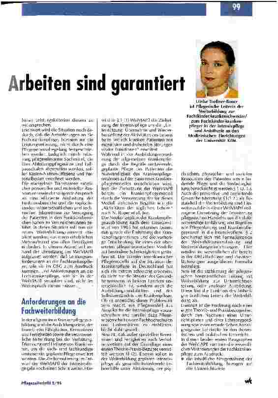 Vorschauseite 2: Arbeitszufriedenheit und patientengerechtes Arbeiten sind garantiert Fachweiterbildung Intensivpflege und Anästhesie