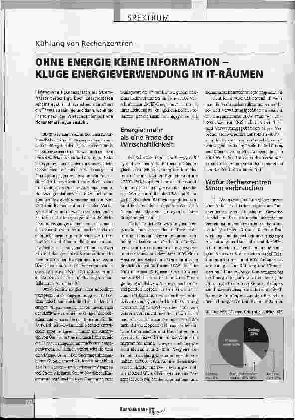 Vorschauseite 1: Kühlung von RechenzentrenOHNE ENERGIE KEINE INFORMATION -KLUGE ENERGIEVERWENDUNG IN IT-RÄUMEN