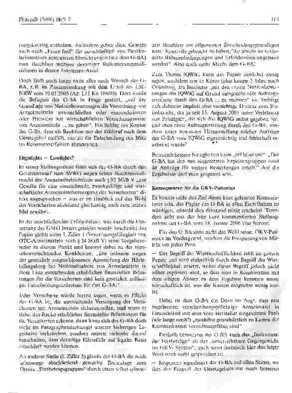 Vorschauseite 2: Der G-BA bläst zum Angriff: Stellungnahme des G-BA vom 18. Januar 2006 zum AVWG - Ein Kurzkommentar