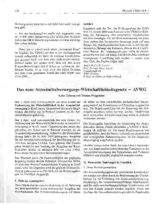 Vorschauseite 3: Der G-BA bläst zum Angriff: Stellungnahme des G-BA vom 18. Januar 2006 zum AVWG - Ein Kurzkommentar
