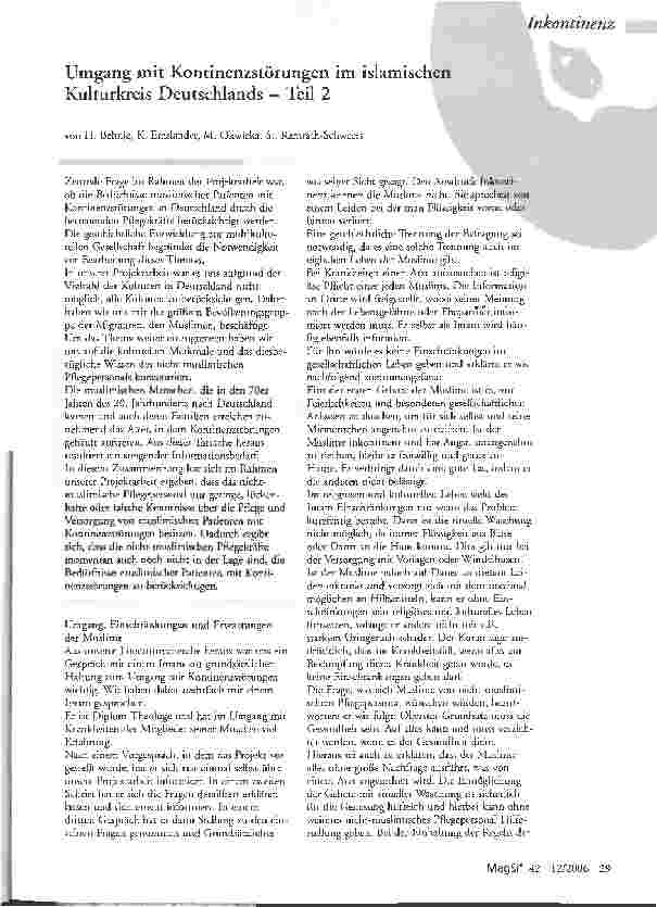 Vorschauseite 1: Umgang mit Kontinenzstörungen im islamischen Kulturkreis Deutschlands - Teil 2