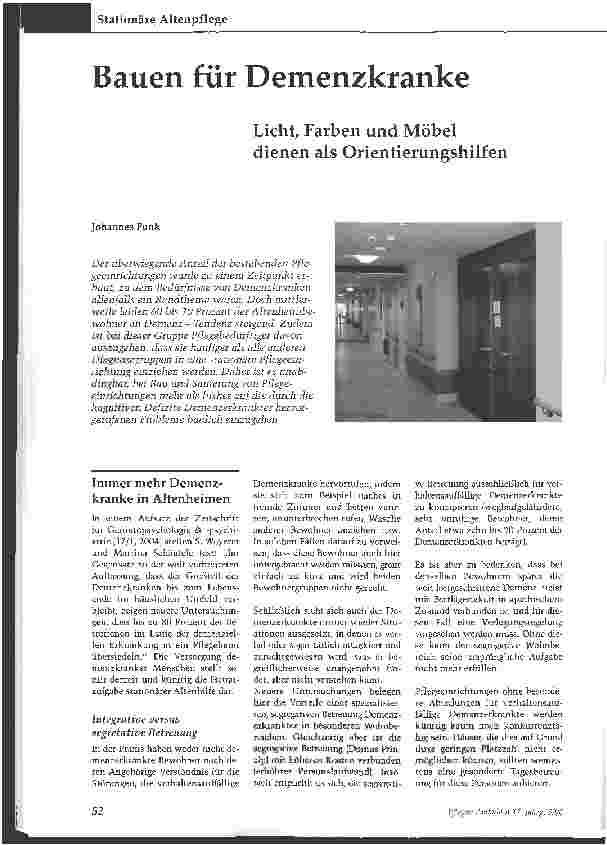 Vorschauseite 1: Bauen für Demenzkranke - Licht, Farben und Möbel dienen als Orientierungshilfen